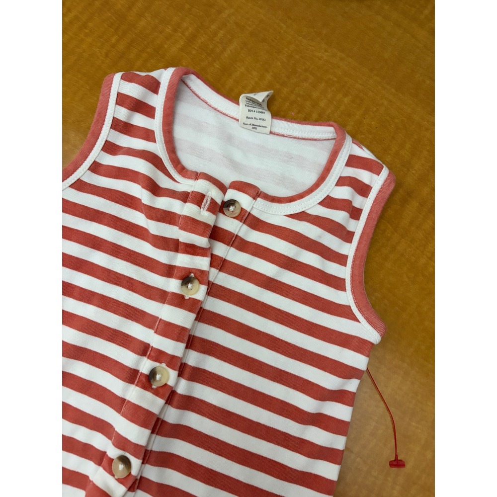 Kate Quinn Organic Cotton Striped Button Front Tank Top Terracotta White 18-24M